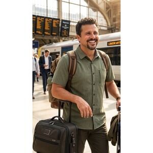 Zeroxposur XXL Men's Travel Series Button Down Shirt Lightweight Green SS Casual